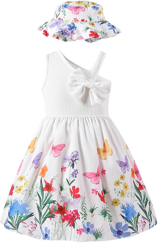 Young Girls Flower, Grass, Bowknot Print Dress 0034#