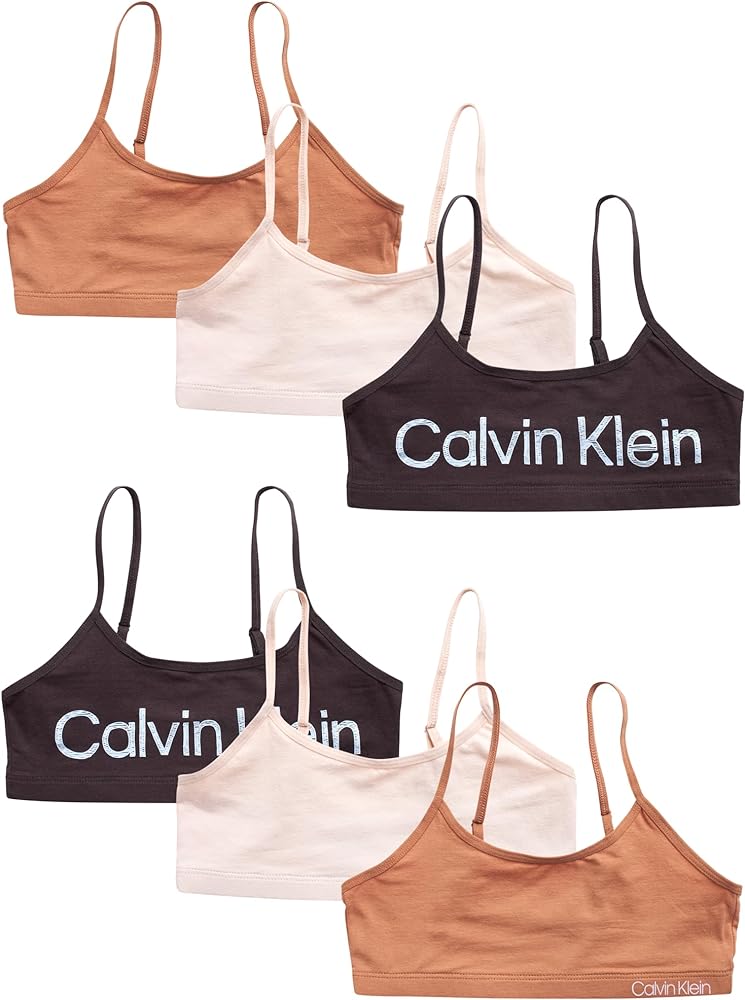 Calvin Klein Girls' Training Bra - 6 Pack Stretch Cotton Cami Bralette - Bra for Girls, Adjustable Straps (S-XL)