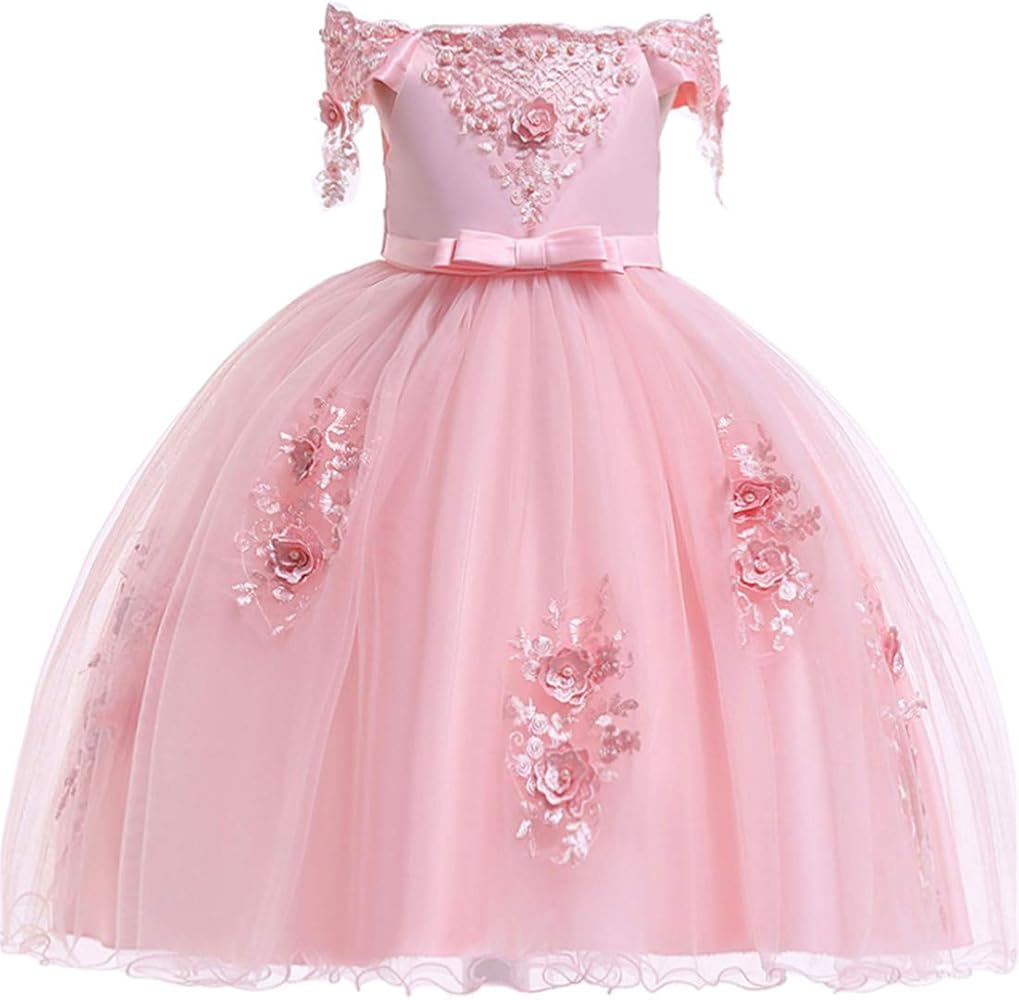 Princess Pageant Dresses for Girls Size 9 Easter Floral Dress Backless Sequin Ball Gown for Special Occasion Wedding Party Girls 10 Years Xmas Party Dress for Teens Bridesmaid Dresses 7-16 (Pink 150)