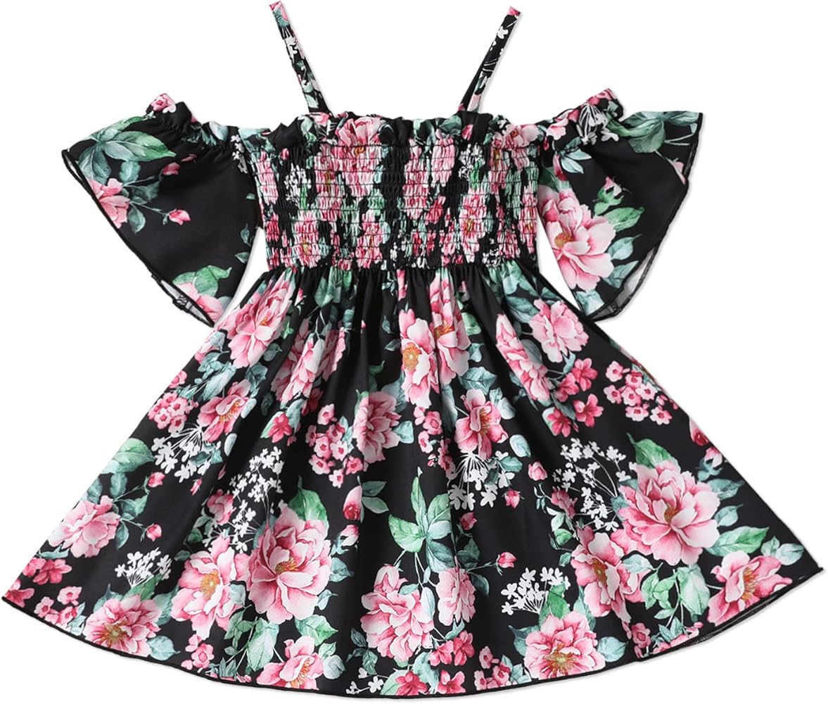 PATPAT Toddler Girls Casual Spaghetti Strap Dress Floral Print Beach Sundress A-Line Mini Dresses