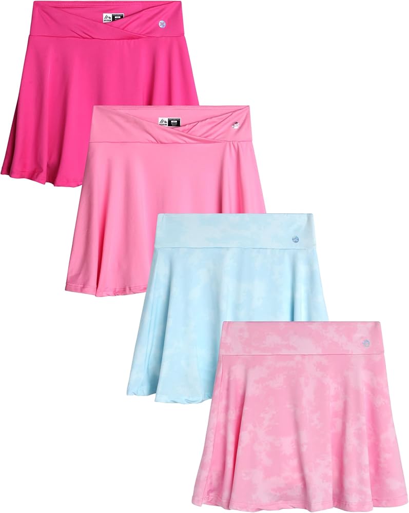 RBX Girls' Active Skirt - 4 Pack Pleated Athletic Performance Scooter Skort - Tennis Golf Skirt with Bike Short Lining (5-12)