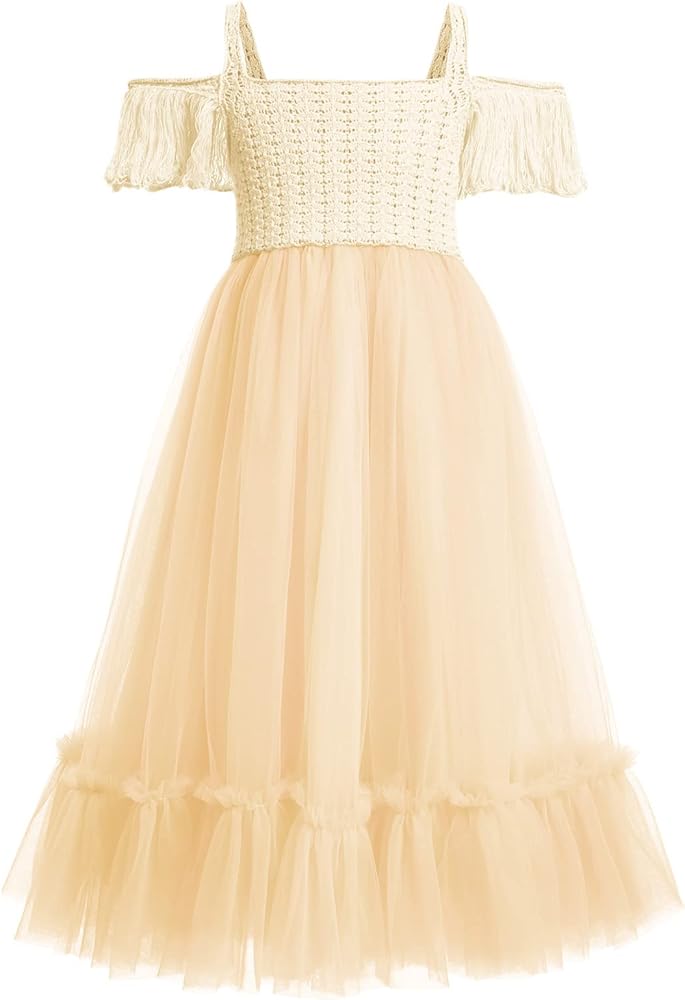 Flower Girl's Dress Princess Puffy Tulle Crochet Dresses Casual Summer Wedding Party Beach Dance Formal Gown