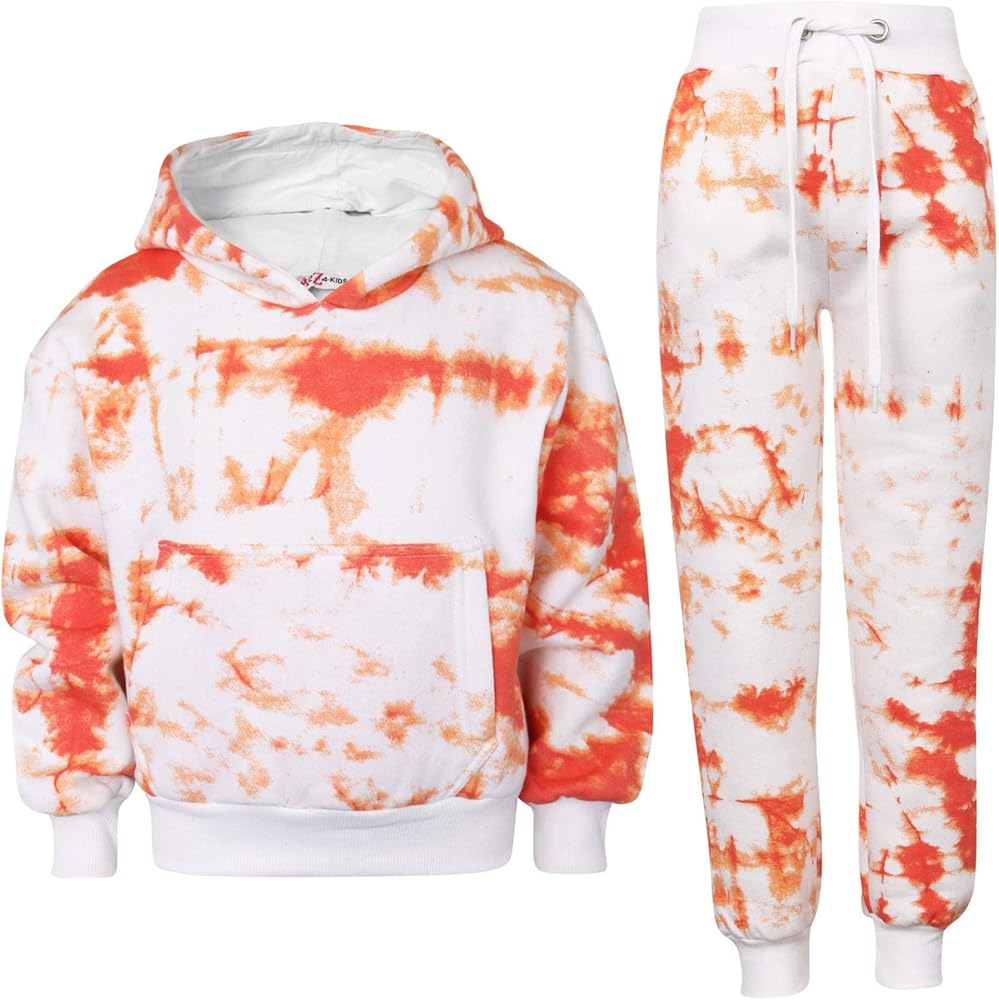 Cropped Tie Dye Tracksuit Set Hoodie with Cuffed Jogging Pants Sports Activewear Set Girls Children Age 5-13 Years