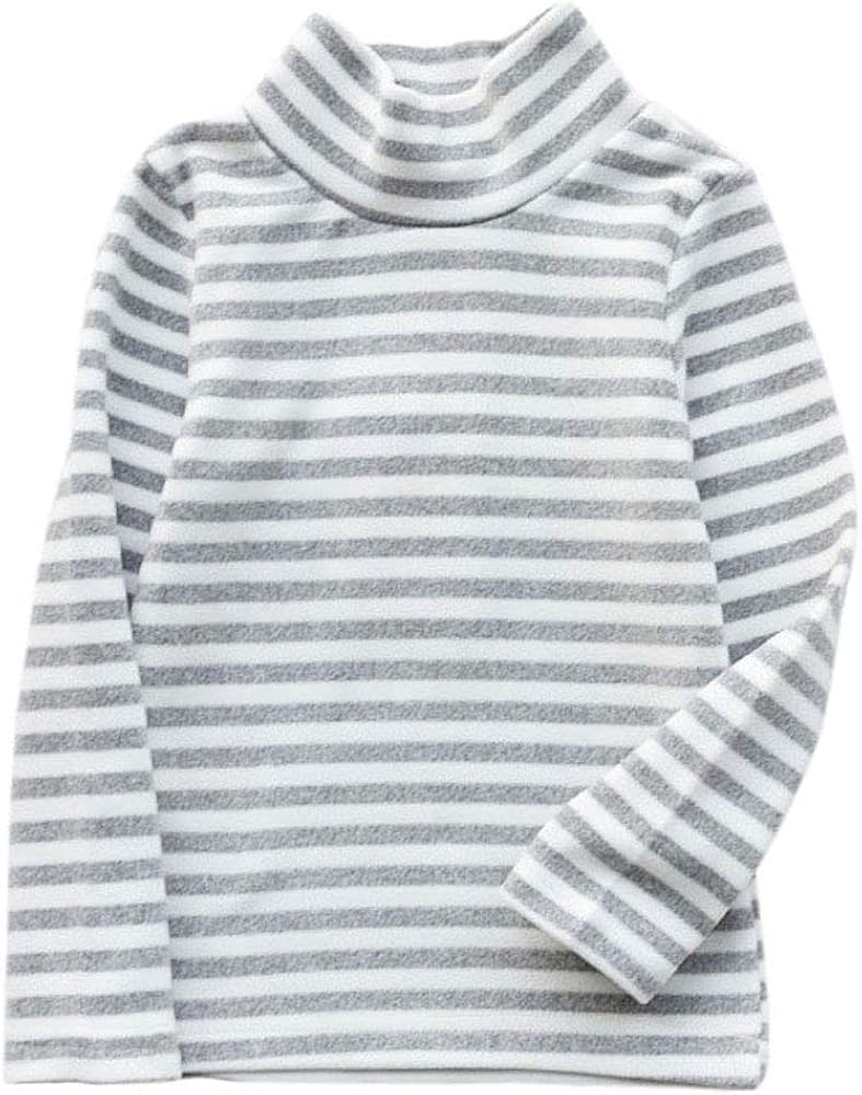 Little Boys Girls Thermal Tops Kids Winter Undershirt Stripe Turtleneck Fleece Baselayer Long Sleeve T Shirts