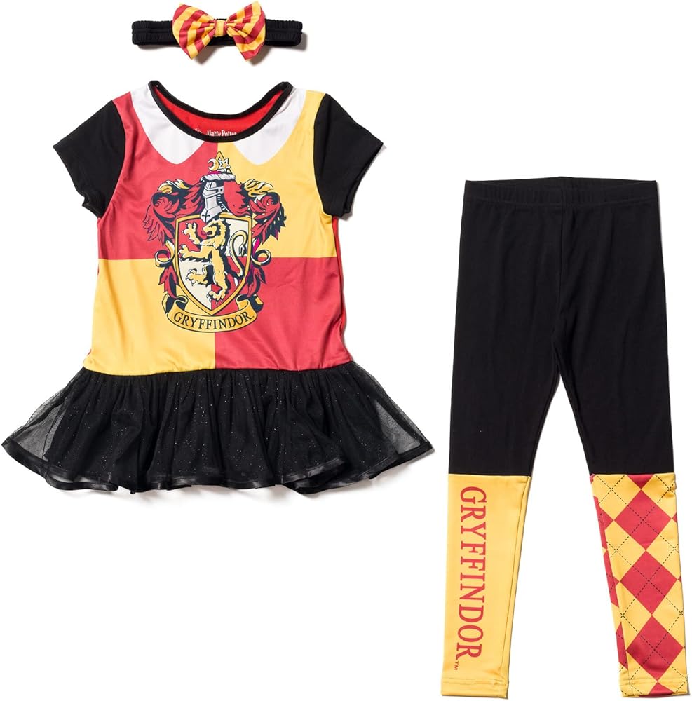 Harry Potter Gryffindor Ravenclaw Girls Cosplay T-Shirt Dress Leggings and Headband 3 Piece Outfit Set Little Kid to Big Kid