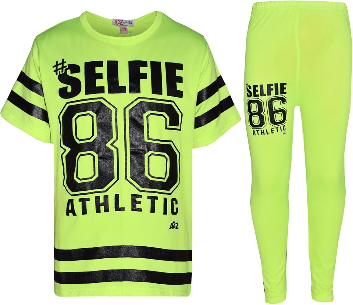 Girls Top Kids Designer's #Selfie 86 Athletic T Shirt Top & Legging Set 7-13 Yr