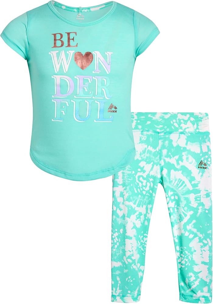 RBX Girls’ Active Leggings Set - 2 Piece T-Shirt and Capri Leggings (Size: 4-12)