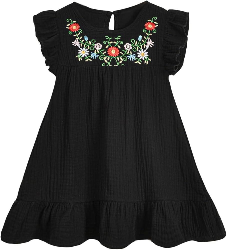 HINTINA Toddler Little Girl Mexican Ethnic Embroidery Floral Dress Sleeveless Sundress