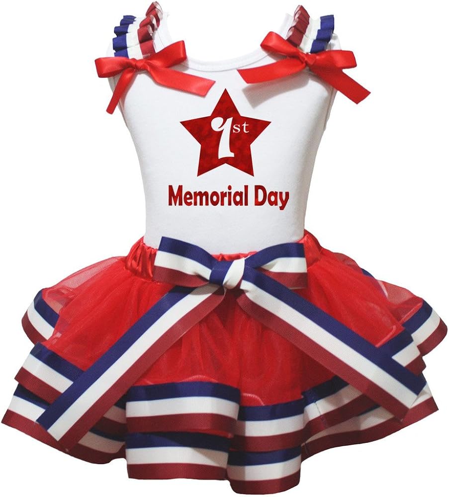 Petitebella 1st Memorial Day White Shirt RWB Stripes Red Petal Skirt Set Nb-2y