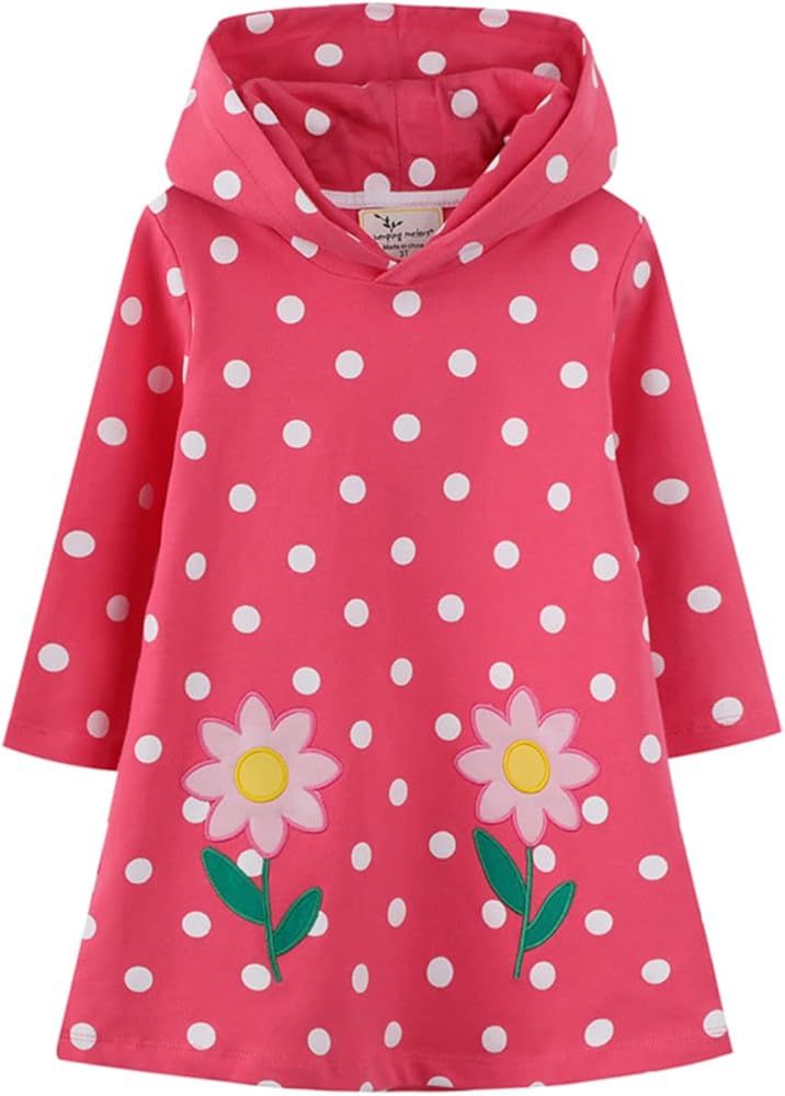 Girls Hooded Casual Dress Spring Autumn Long Sleeve Playwear Cartoon Sweatshirt Dresses for Kids Clothes