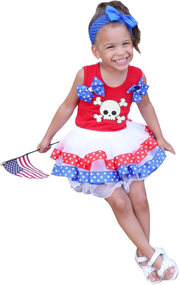 Petitebella Halloween Skeleton Red Shirt Stars Ribbon Petal Skirt Set Nb-8y