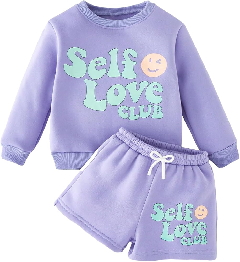 Floerns Girl's 2 Piece Outfit Long Sleeve Sweatshirt Top with Track Shorts Set