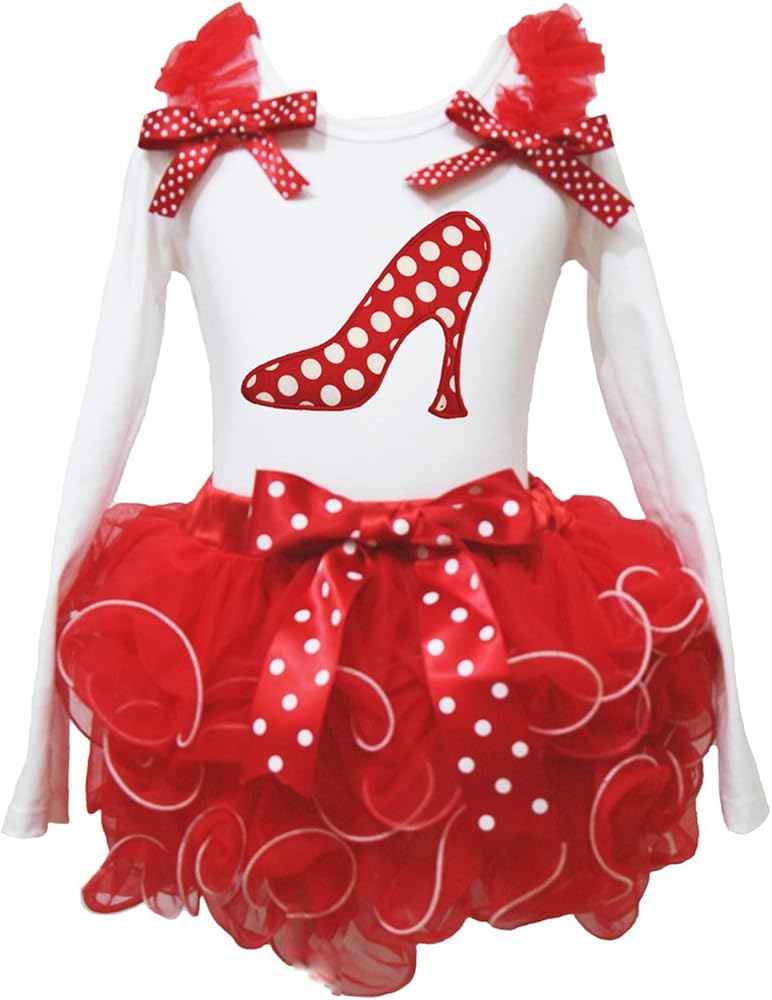 Petitebella Christmas Dress High-heeled White L/s Shirt Red Petal Skirt Girl Outfit 1-8y