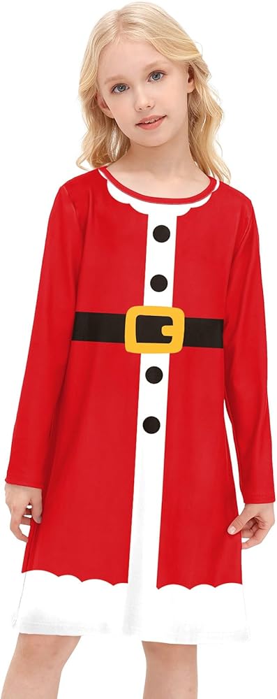 BesserBay Christmas Girls Santa Claus Xmas Long Sleeve Snowman Gingerbread Man Elf Dress