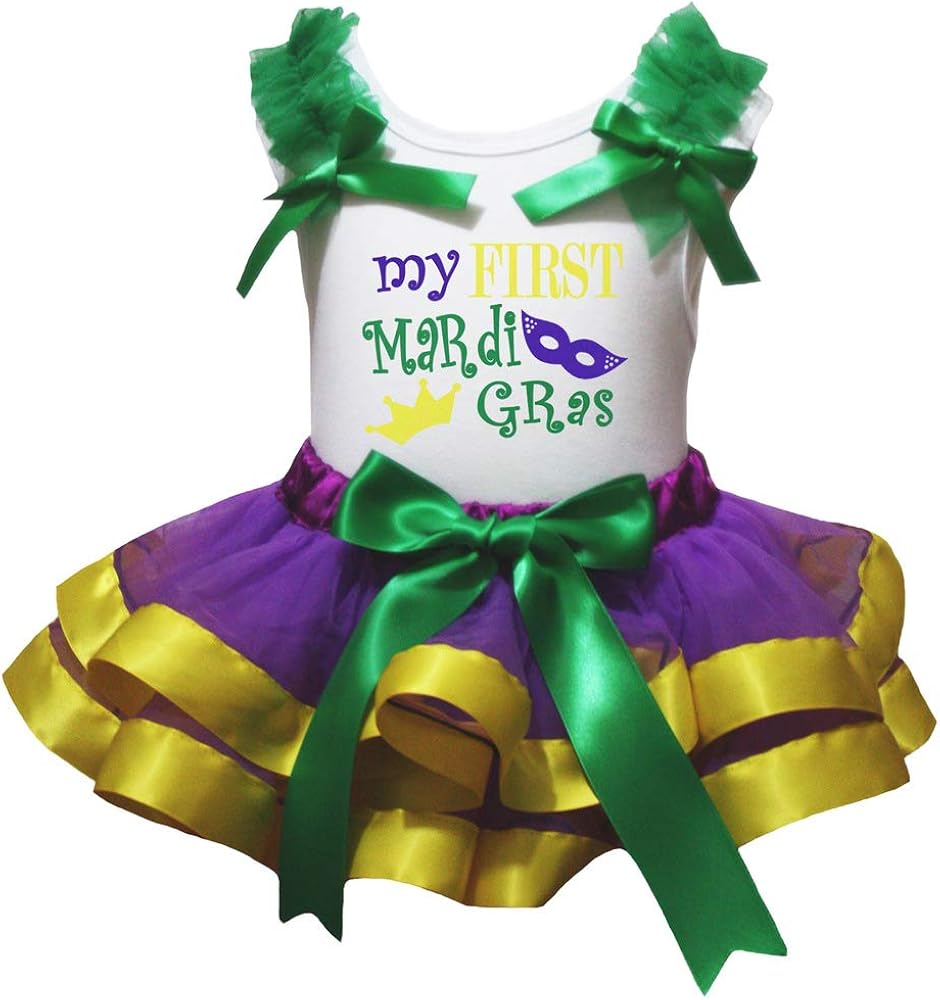 Petitebella Mardi Gras Theme White Shirt Purple Yellow Petal Skirt Nb-8y