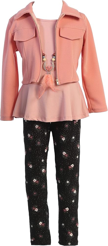 Dreamer P Big Girls 4 Pieces Pant Set Jacket Top Blouse Floral Plaid Pant Legging Clothing