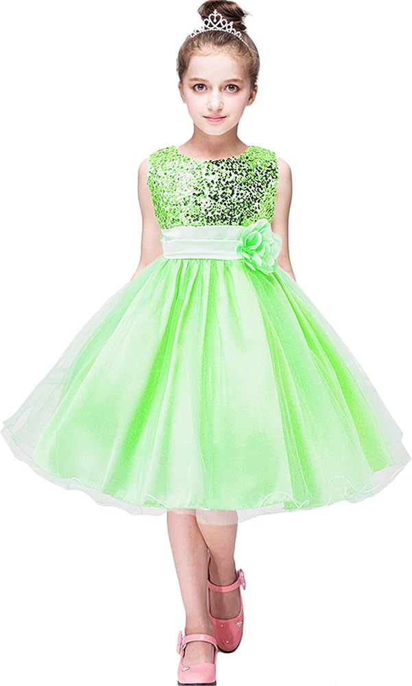 YMING Girls Flower Party Tutu Dress Sequin Flare Lace Princess Dress Wedding Pageant Ball Gown