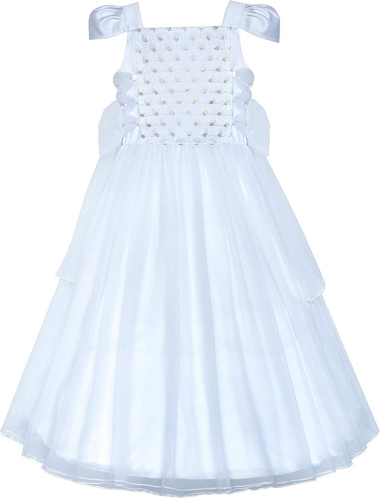 Sunny Fashion Flower Girls Dress White Sparkling Corset Pageant Vintage