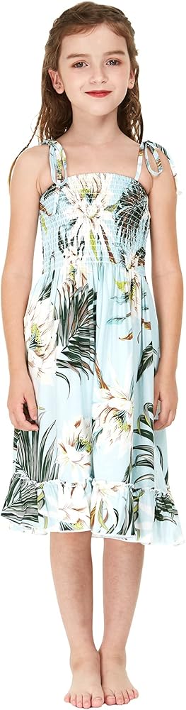 Girl Hawaiian Elastic Top Strap Dress in Wispy Cereus