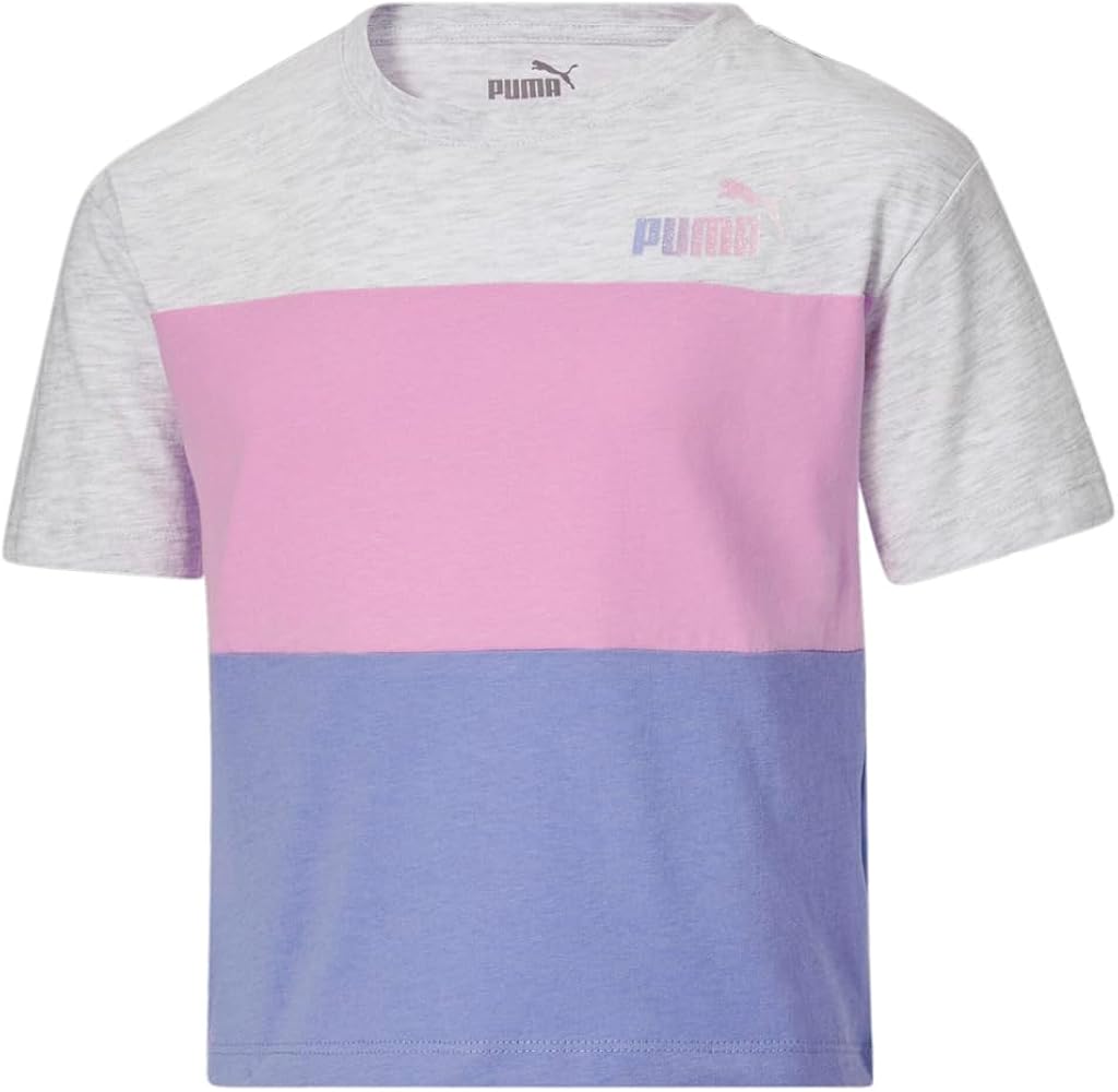 Puma Kids Girls Modern Sport Crew Neck Short Sleeve Athletic Tops Casual - Grey, Pink, Purple - Size XL