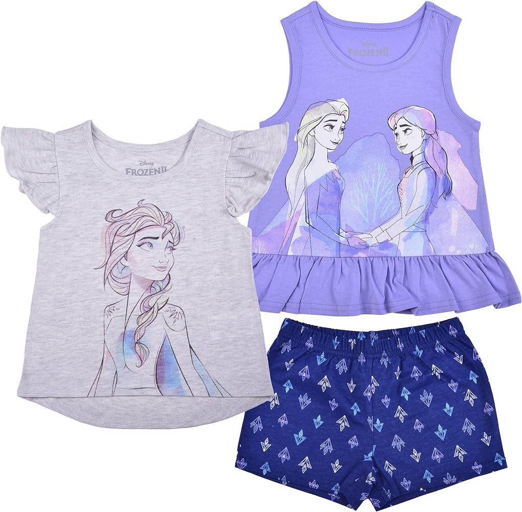 Disney Frozen Girls T-Shirt, Tank Top and Shorts Set for Toddler and Little Kids