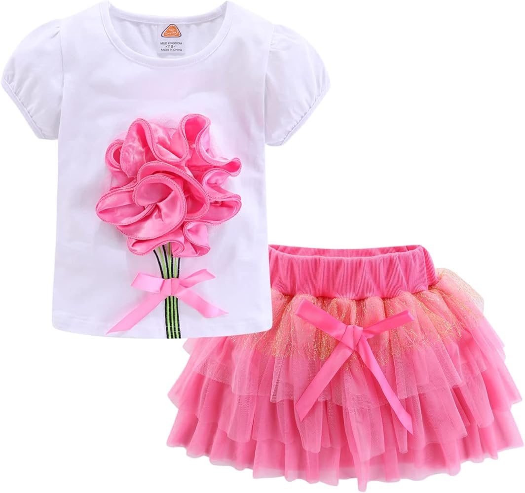 Mud Kingdom Girls Tutu Skirt Set Cute 3D Flower 2 Piece Outfit