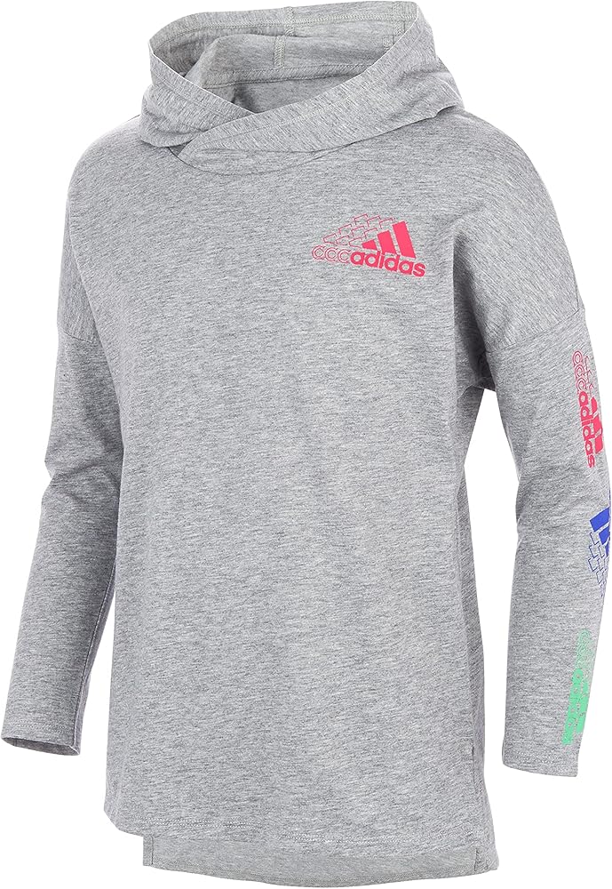 adidas Girls' Long Sleeve Hooded Heather Graphic Tee