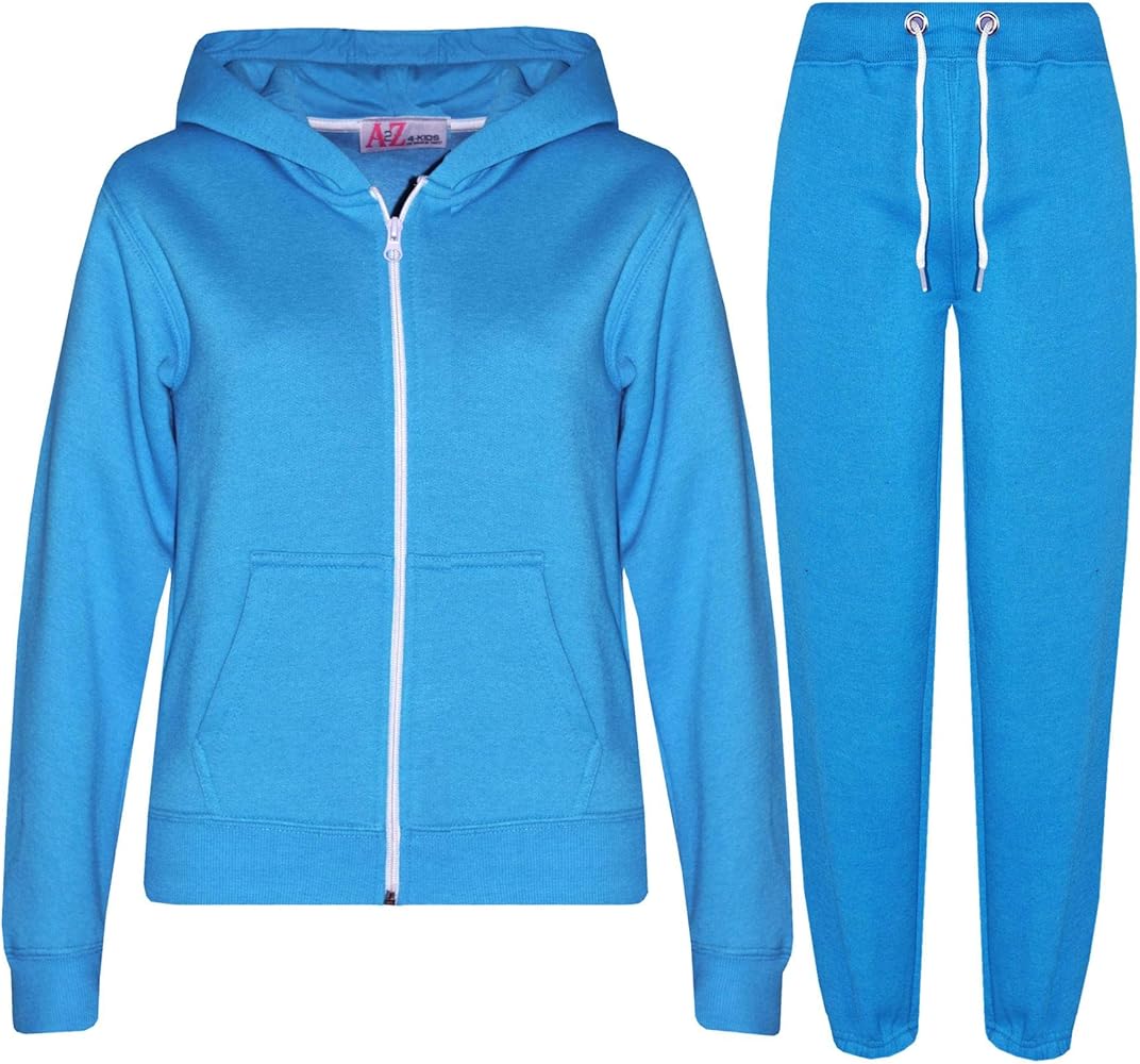 Unisex Plain Tracksuit Hoodie with Joggers Jogging - T.S Plain Blue 9-10