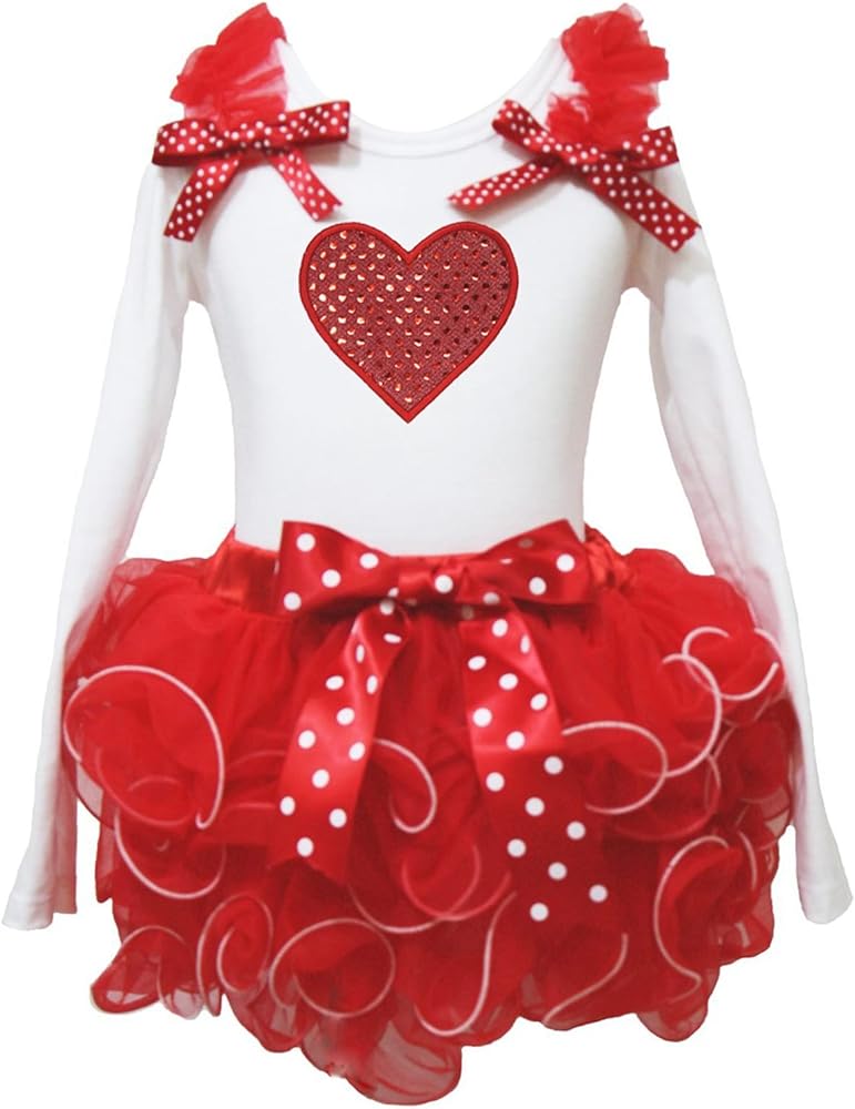 Petitebella Christmas Dress Sequin Heart White L/s Shirt Red Petal Skirt Girl Outfit 1-8y