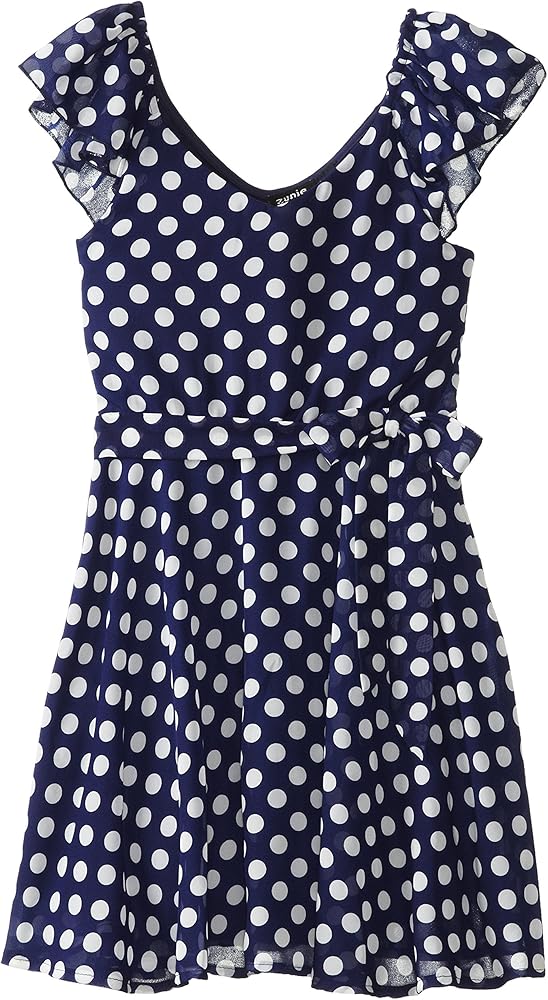 ZUNIE Girl's 7-16 Chiffon Ruffle Neck Dot Dress