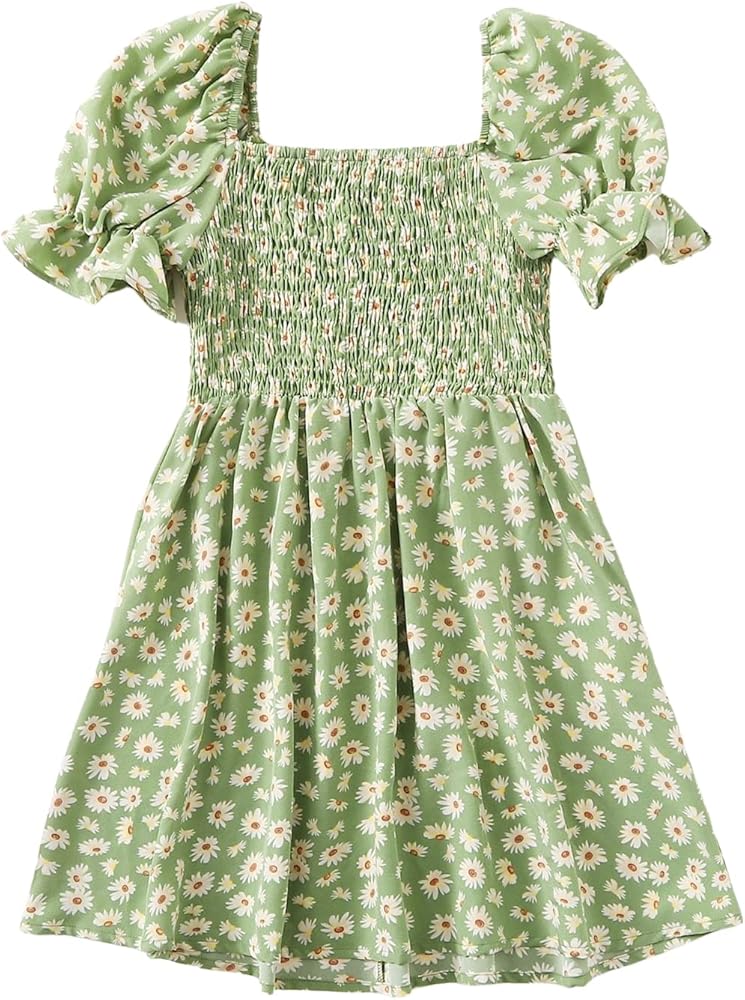 Milumia Girl Floral Short Dress Puff Sleeves Boho Shirred A Line Dress