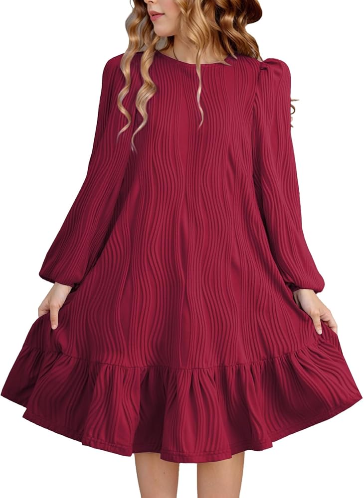 blibean Girl 2024 Fall Textured Dresses Tween Long Sleeve Boho Dress Size 6-15 Years