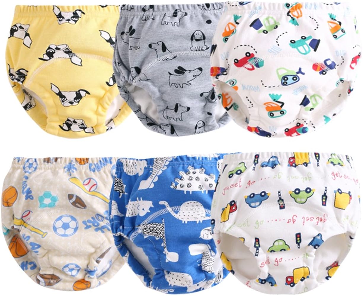 Unisex Potty Underwear Cotton Toddler Boys and Girls Pee Training Underpants Waterproof Reusable Pants 6-Pack