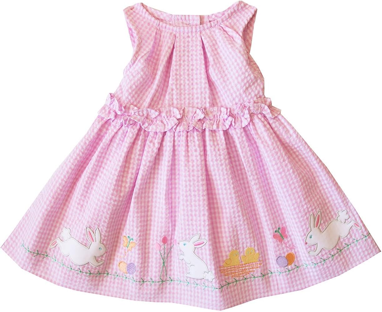 Good Lad 2/6X Girls Pink Bunny Appliqued Seersucker Easter Dress