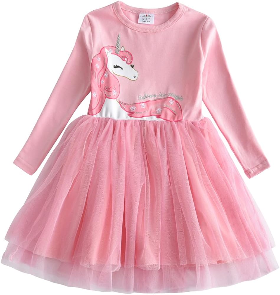 DXTON Girls Tutu Dresses Toddler Winter Long Sleeve Party Tulle Dresses for 2-12T