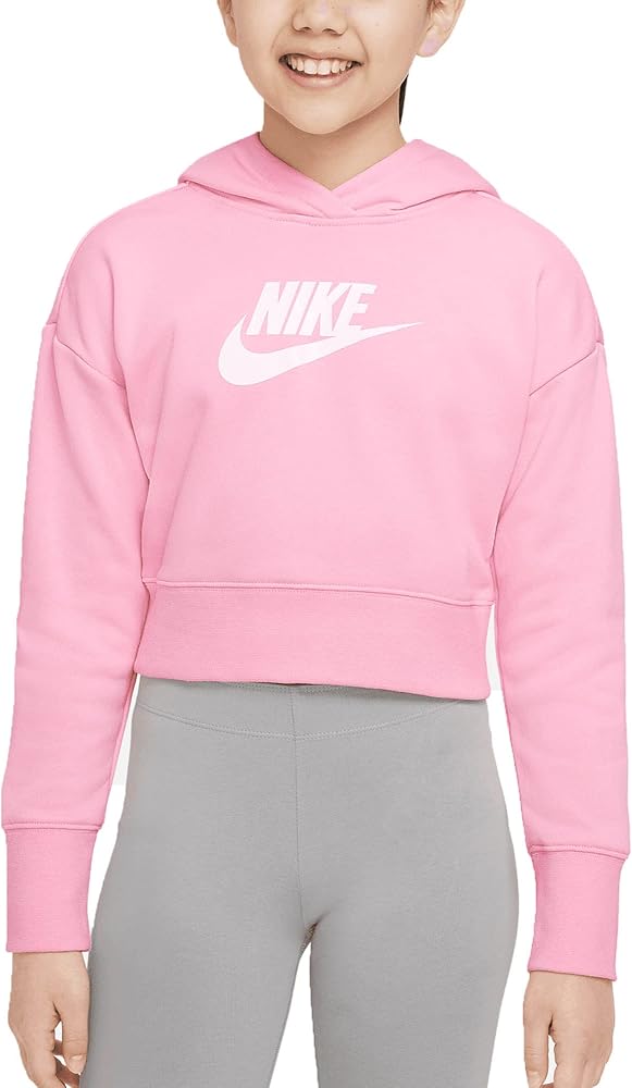 Nike Girls Hoodie, Sportswear Club Big Kids' (Girls') French Terry Cropped Hoodie - Pink (as1, alpha, l, regular)