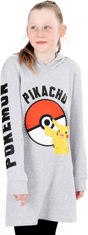 Pokemon Hoodie Dress Girls Kids Game Gifts Pikachu Grey Jumper Pullover