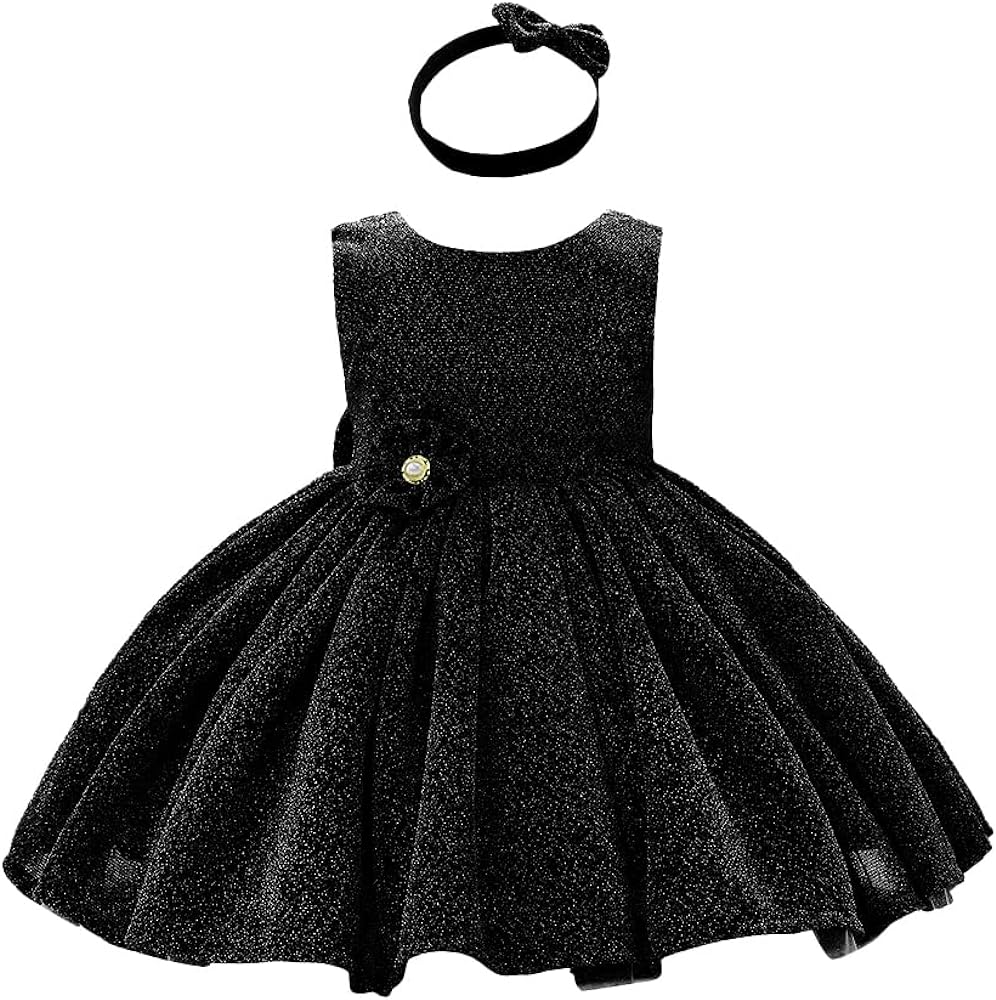 TUIJI 0-6T Big Bowknot Toddler Baby Girls Formal Dresses Pageant Party Lace Embroidery Dress with Headwear