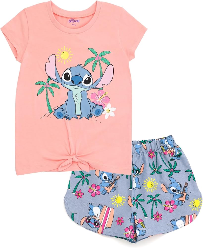 Disney Classics Princess Lilo & Stitch Winnie The Pooh T-Shirt & Chambray Shorts Infant to Big Kid Sizes (12 Months - 14-16)