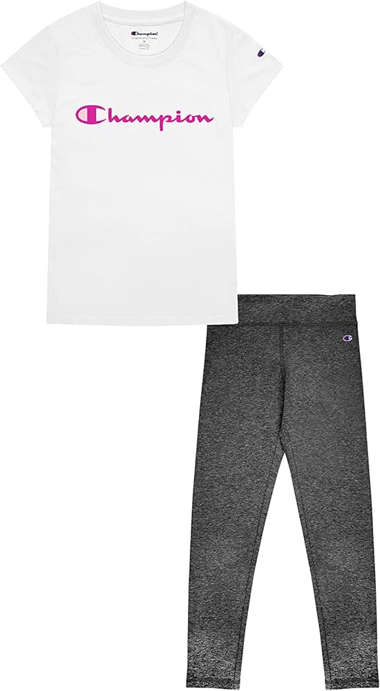 Champion Girls Tee Shirt and Legging Two Piece Top and Bottom Set Little Girls