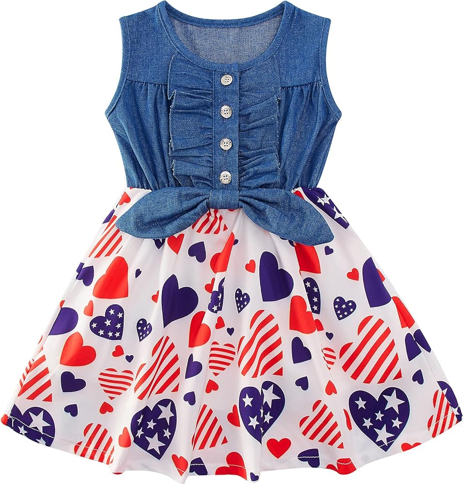 Enlifety 2-8T Toddler Girls American Flag Dress Sleeveless July 4th Patriotic Dresses for Independence Day