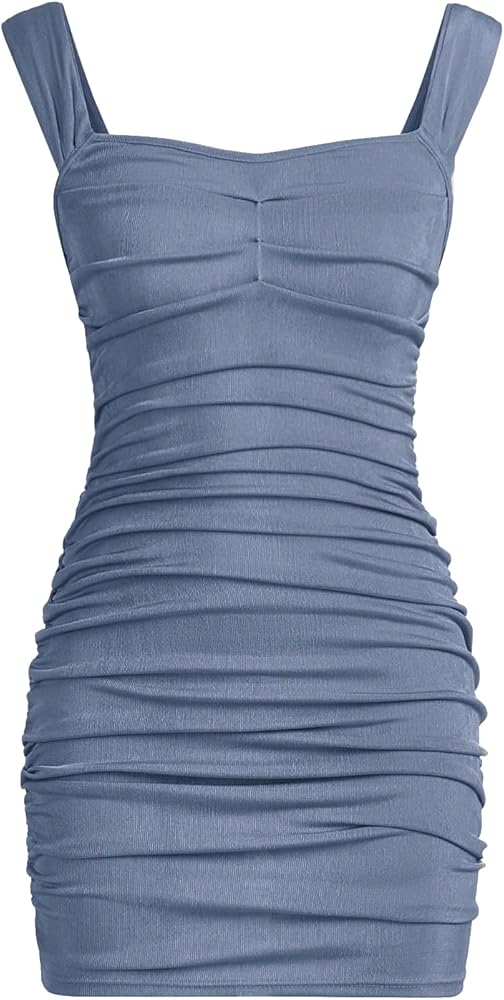 SOLY HUX Girl's Ruched Bodycon Mini Dress Sleeveless Summer Pencil Dress Solid Dusty Blue 14Y