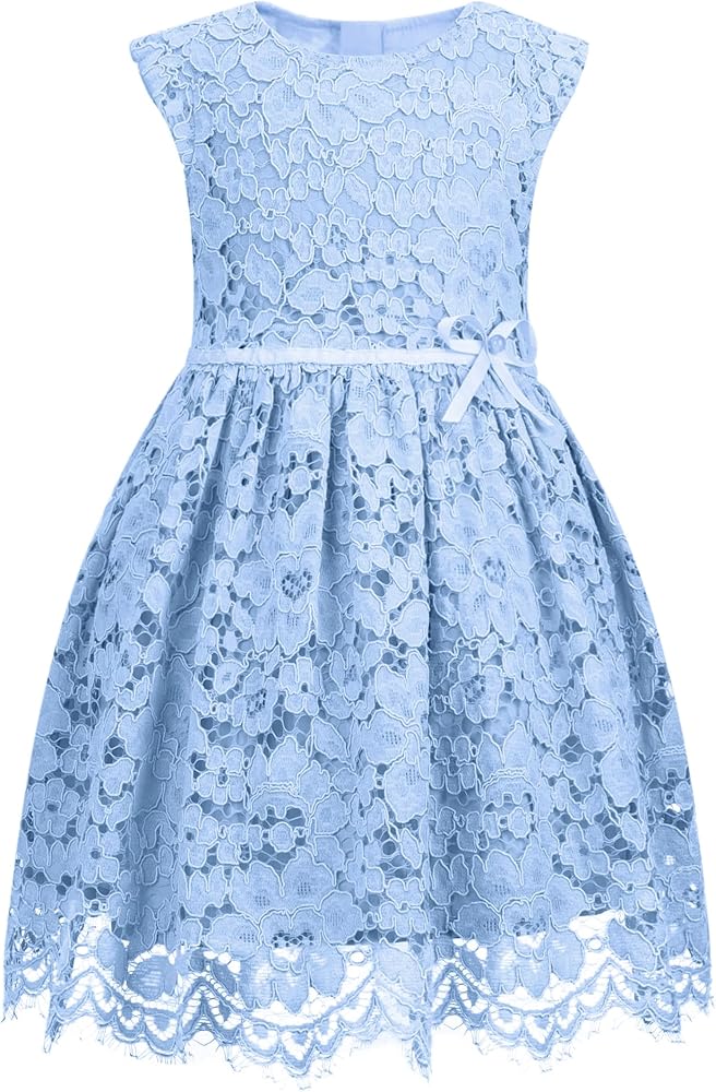 ALLOVIN Toddler Girl's Sleeveless A-Line Lace Party Dress Flower Girl Princess Dress with Beaded Bowknot