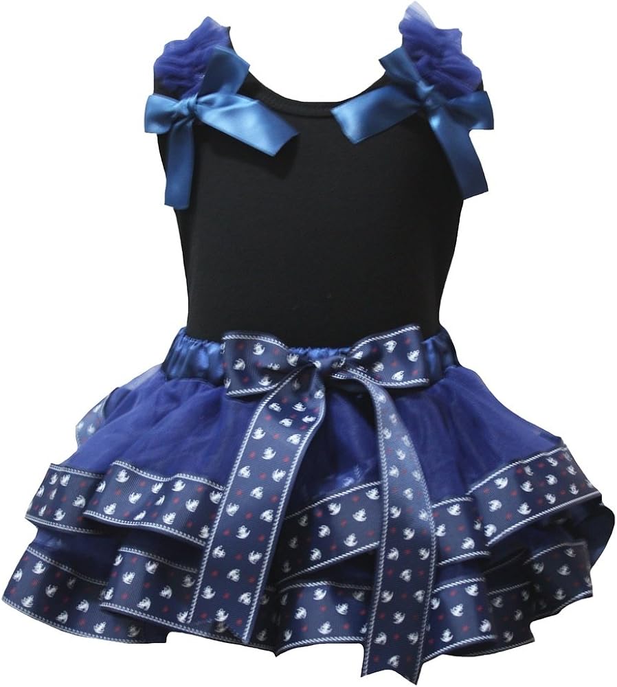 Petitebella Plain Black Shirt Sailor Anchor Navy Petal Skirt Set Nb-8y