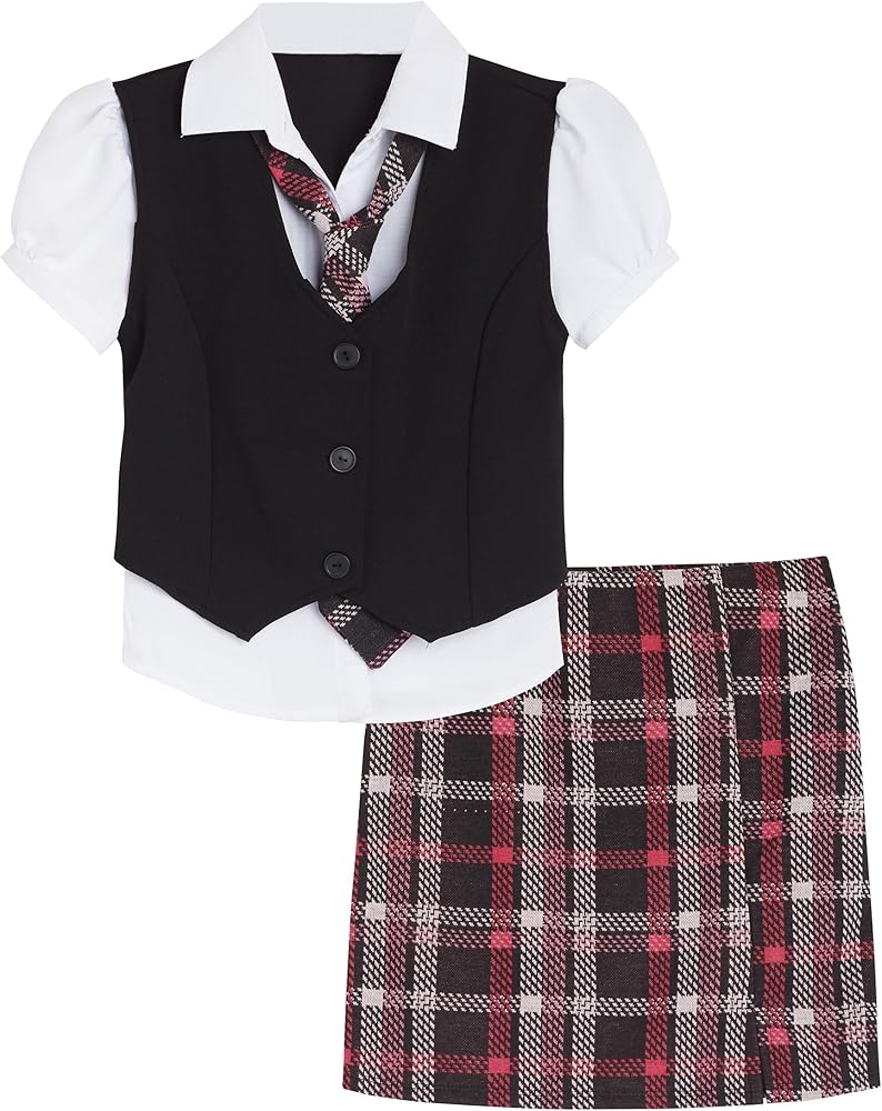 Beautees Girls' 2 Piece Set 2Fer Top with Tie and Skirt