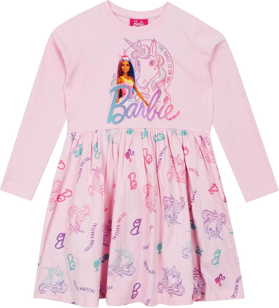 Barbie Dress | Short Sleeve Girls Unicorn Dress | Skater Dress for Girls