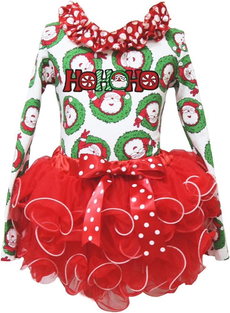 Petitebella Christmas Dress Hohoho Santa Claus L/s Shirt Red Petal Skirt Girl Outfit 1-8y