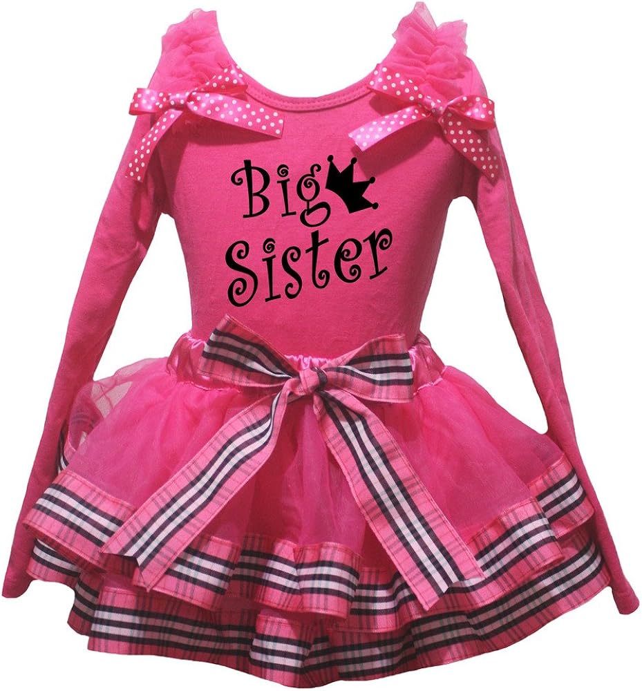 Petitebella Big Sister L/s Shirt Stripes Ribbon Hot Pink Petal Skirt Nb-8y