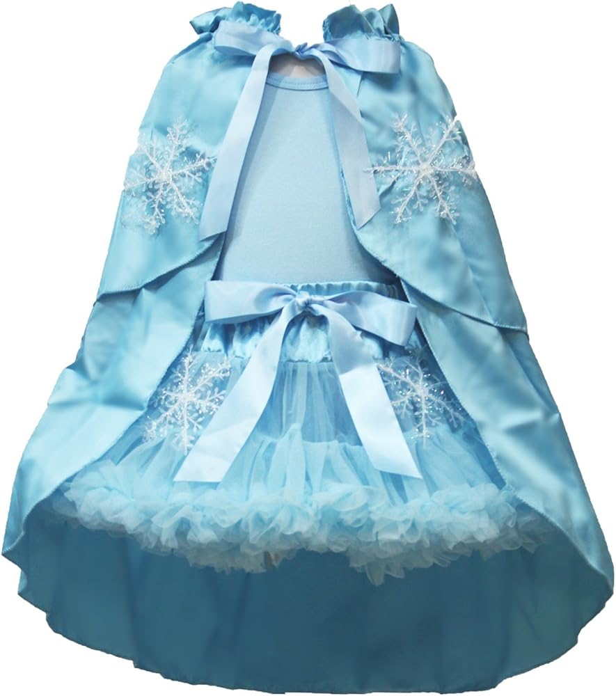 Petitebella Princess Light Blue Shirt Girl Snowflake Satin Cape Skirt Set 1-8y