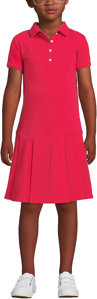 Lands' End School Uniform Girls Short Sleeve Mesh Pleated Polo Dress